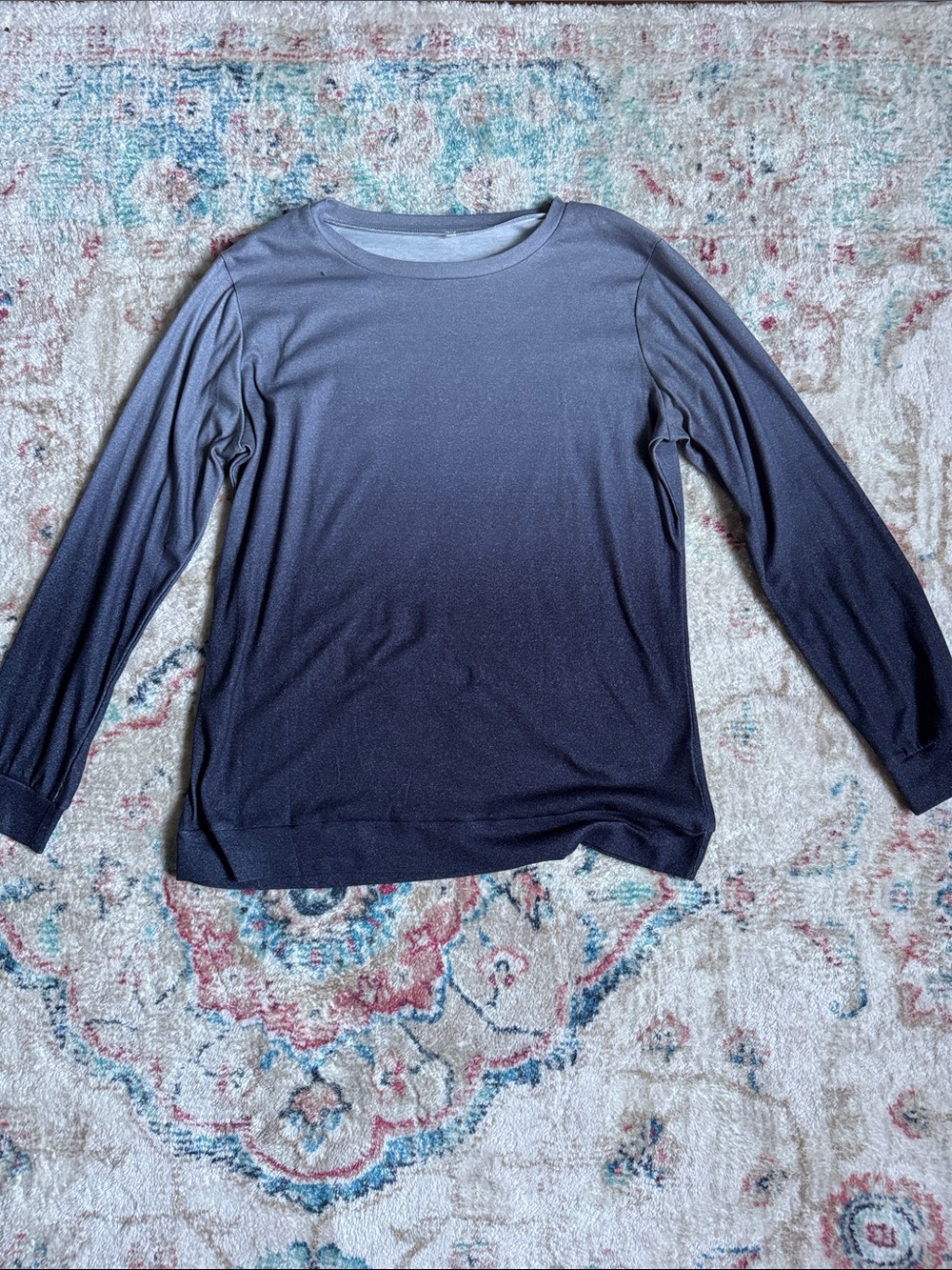 Ombre Long Sleeve Crewneck Top - Black to Charcoal